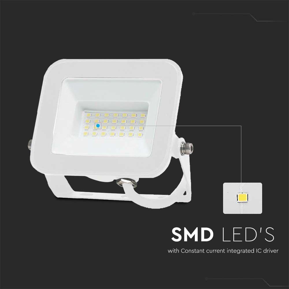 VT-44030 30W FLOODLIGHT SAMSUNG CHIP 3000K WHITE BODY WHITE GLASS