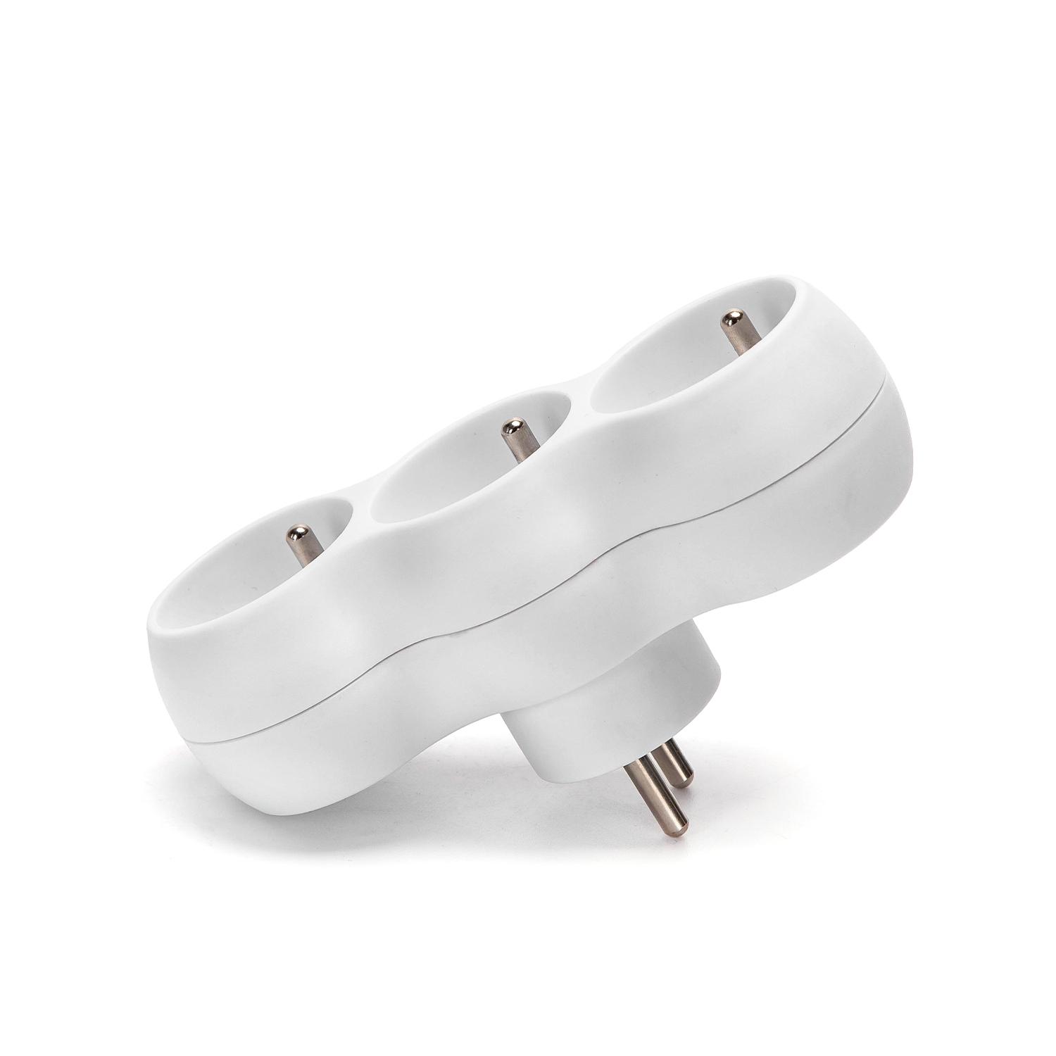 French 3-Way Adaptor (Without Switch) 16A White