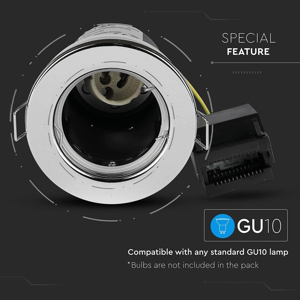 VT-701 GU10 FIXED FIRE RATED DOWNLIGHT FITTING IP20-CHROME