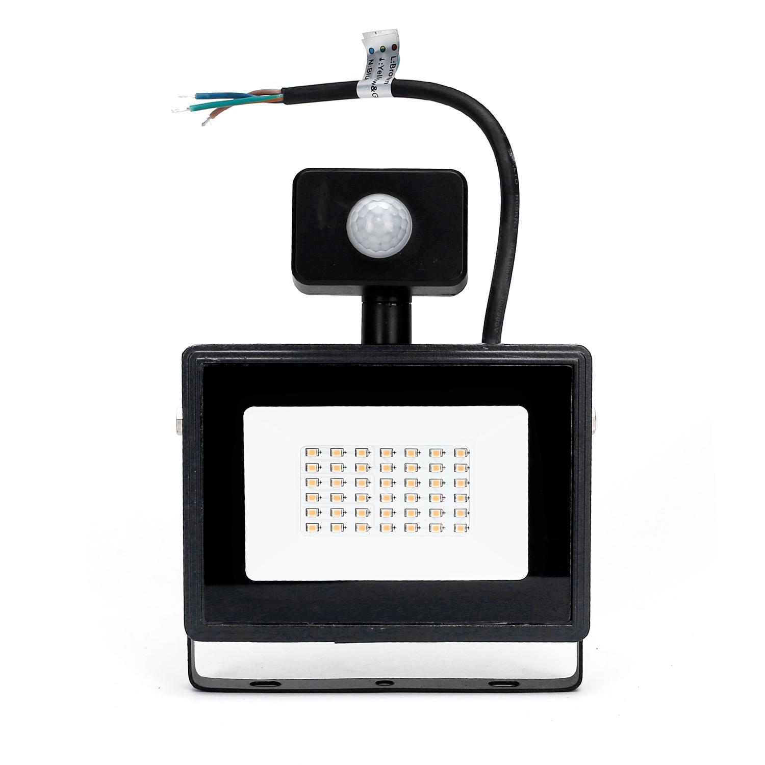 LED Slim Floodlight with Sensor Black 30W (Die-casting)