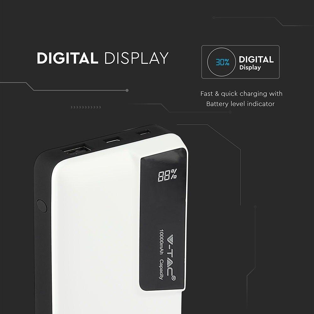 VT-3511 10000mah POWER BANK WITH DIGITAL DISPLAY & USB TYPE-C-WHITE