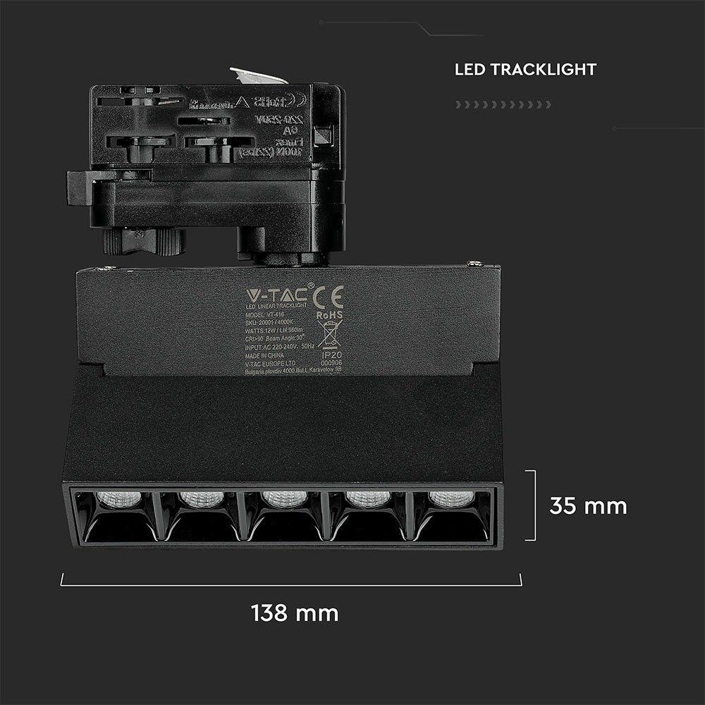 12W Lampa LED liniowa na szynoprzewód MAGNETIC, Chip SAMSUNG, Barwa:2700K, Obudowa: Czarna, VTAC, SKU 20000