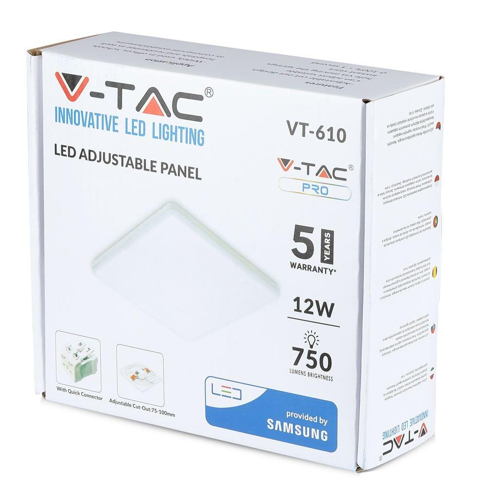 VT-610SQ 12W LED ADJUSTABLE PANEL SAMSUNG CHIP 6400K SQUARE