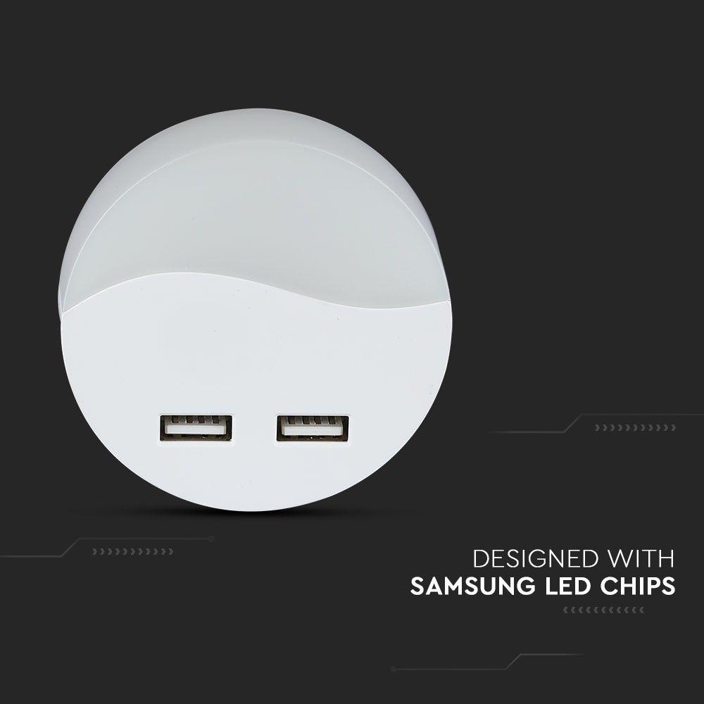 LED Mini lampka nocna z ładowarką USB, Chip SAMSUNG, Barwa:4000K, Okrągły, VTAC, SKU 506