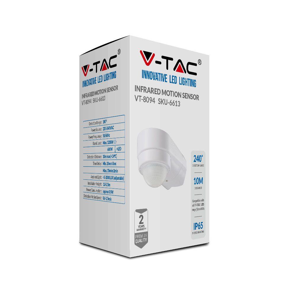 VT-8094 INFRARED MOTION SENSOR-ADJUSTABLE CORNER-WHITE BODY, IP65 (MAX:600W LED)