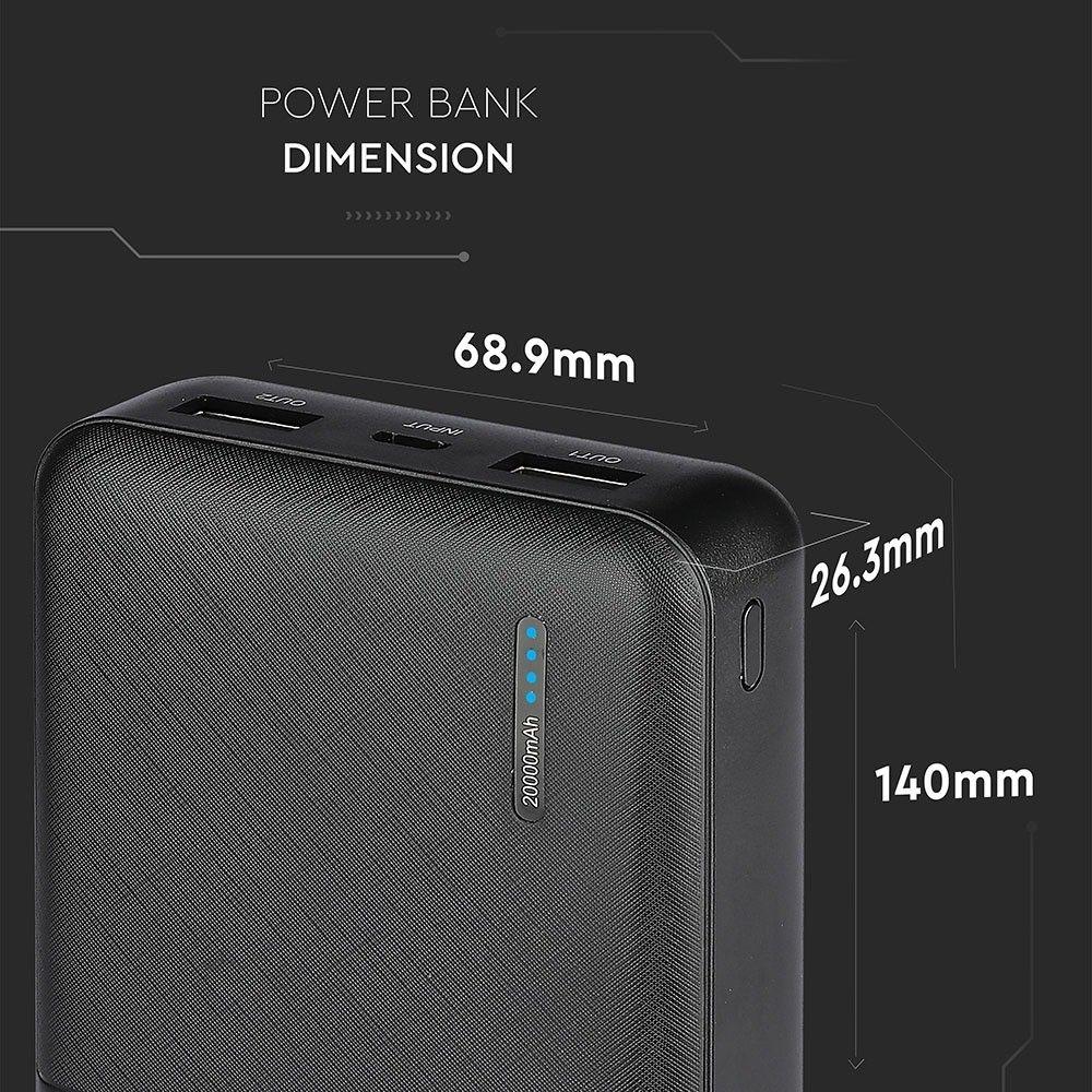 Power Bank, 3.7V/20000mAh, Czarny, VTAC, SKU 8903