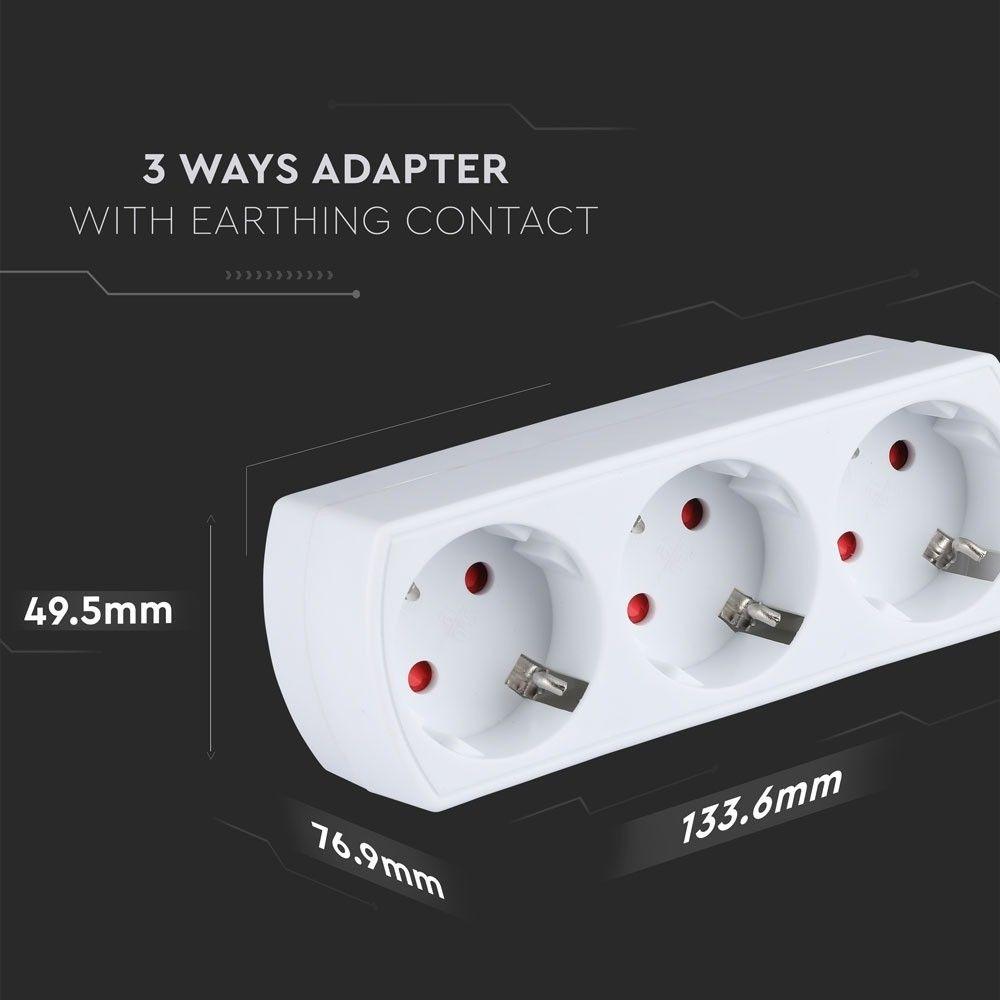 VT-1011-3 3 WAYS SOCKET WITH EARTHING 250V-WHITE