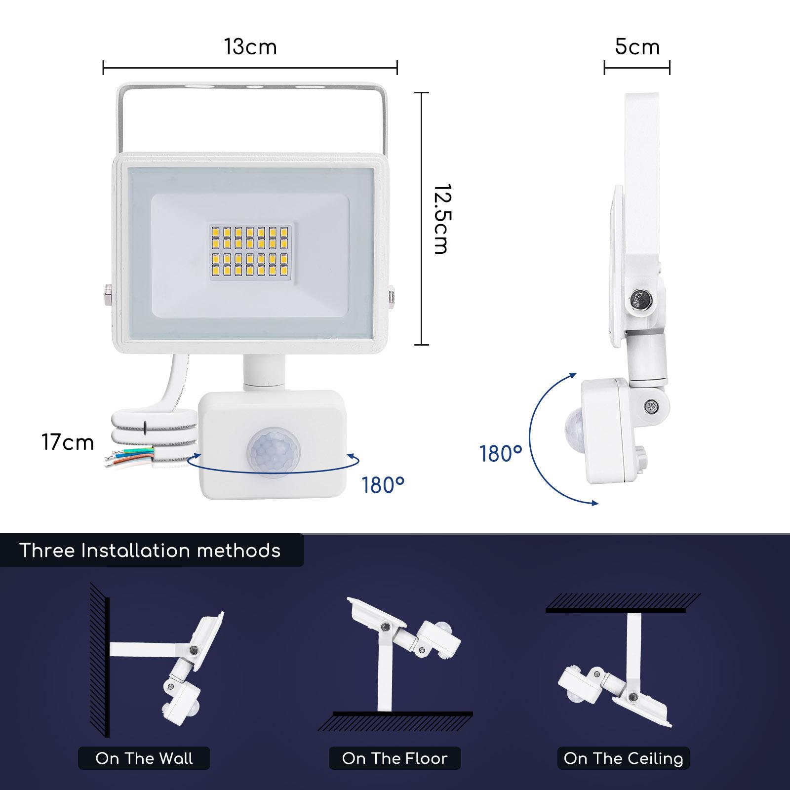 LED Slim Floodlight with Sensor White 20W (Die-casting)