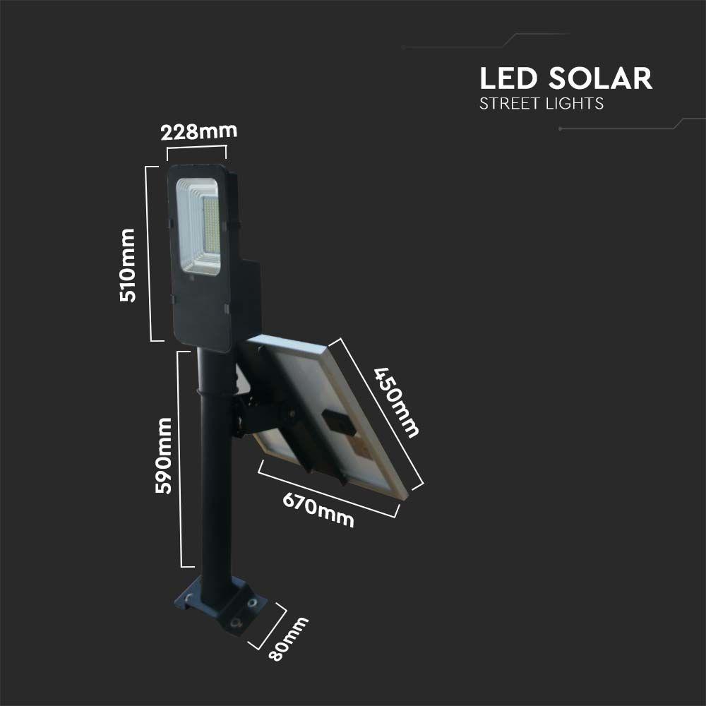 50W Lampa uliczna solarna, Barwa:4000K, Obudowa: Czarna, VTAC, SKU 5502