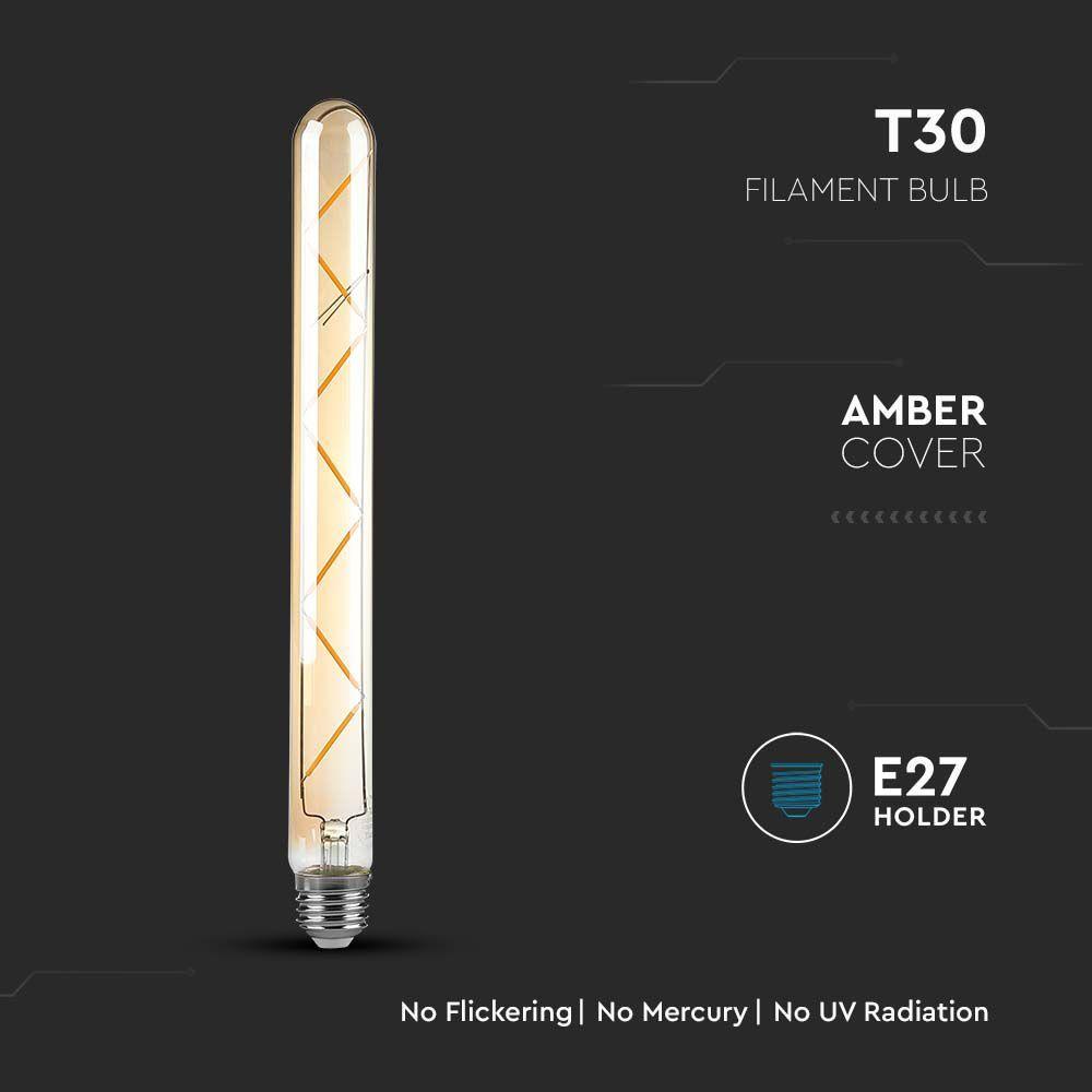 7W T30 Żarówka LED Filament, Klosz Bursztynowy, Barwa:2200K, Trzonek:E27, VTAC, SKU 217144