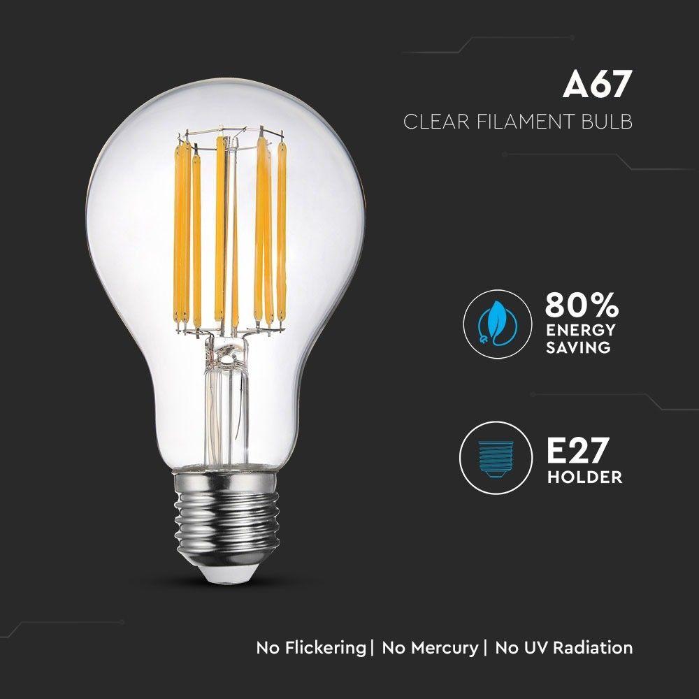 18W A67 Żarówka LED Filament, Barwa:3000K, Skuteczność: 135lm/W, Trzonek:E27 , VTAC, SKU 2802