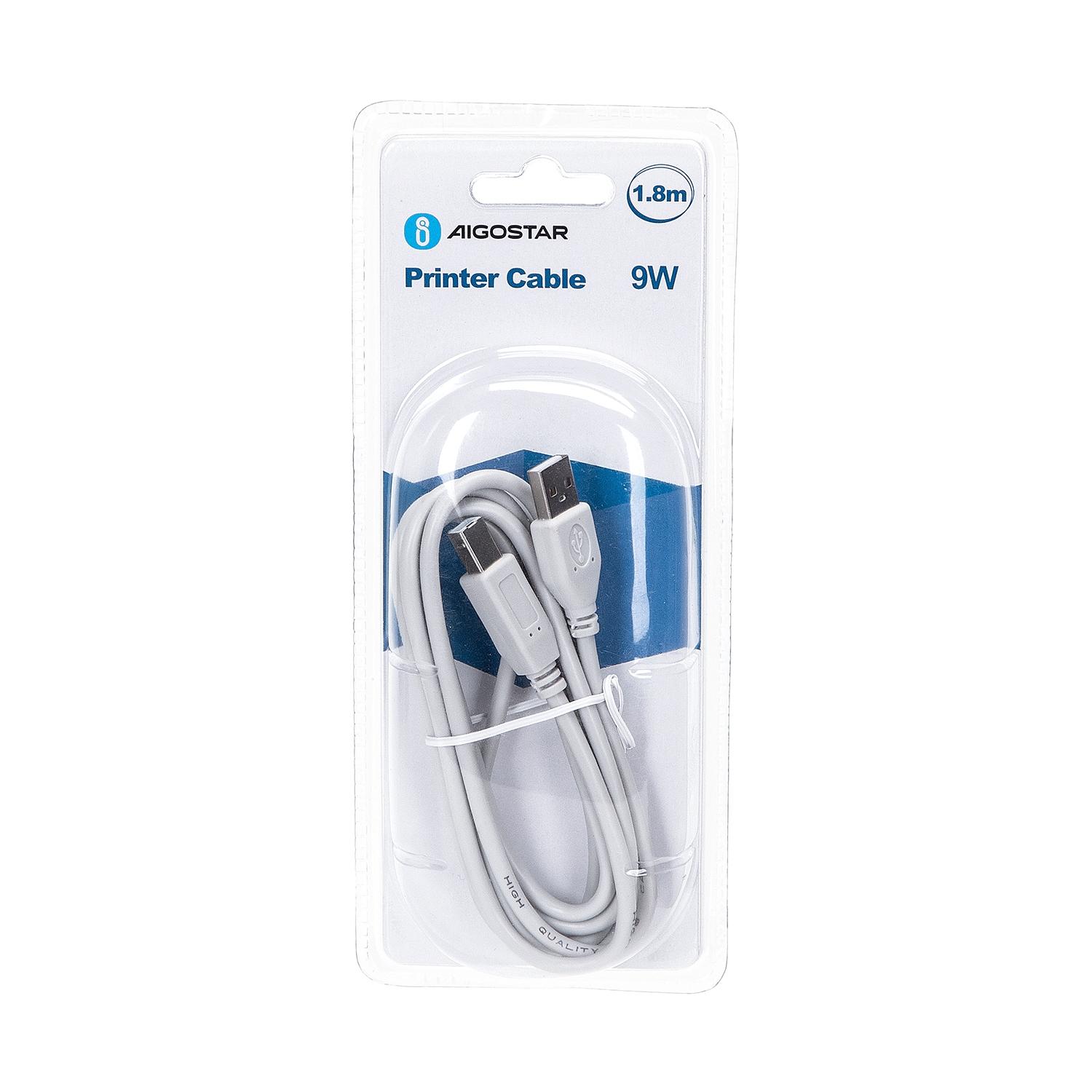 Kabel do drukarki USB 2.0 AM-BM 1,8 m szary