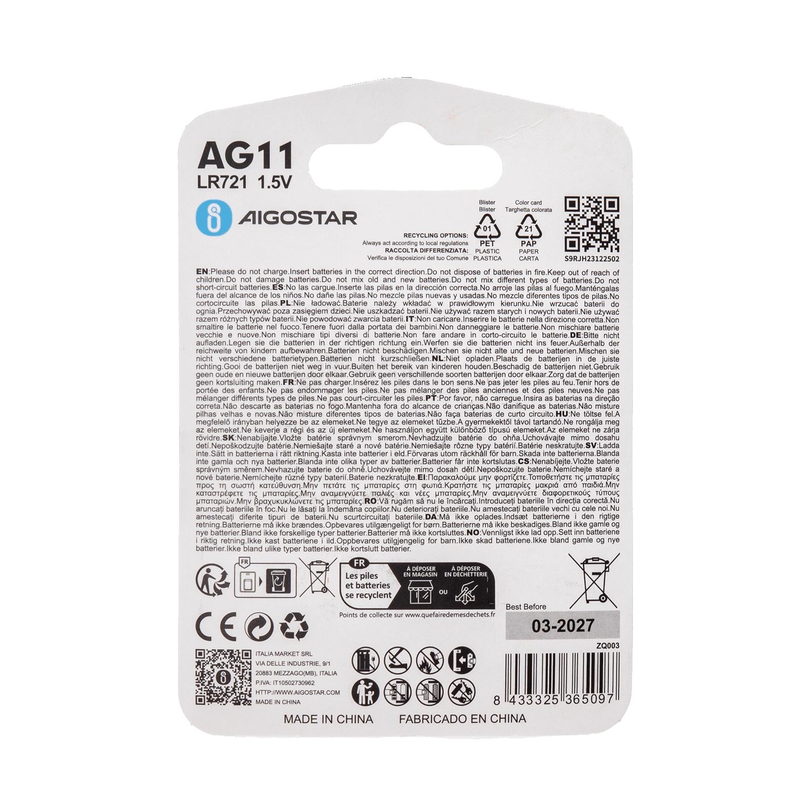 Coin cell batteries AG11/LR721 1.5V 4PCS