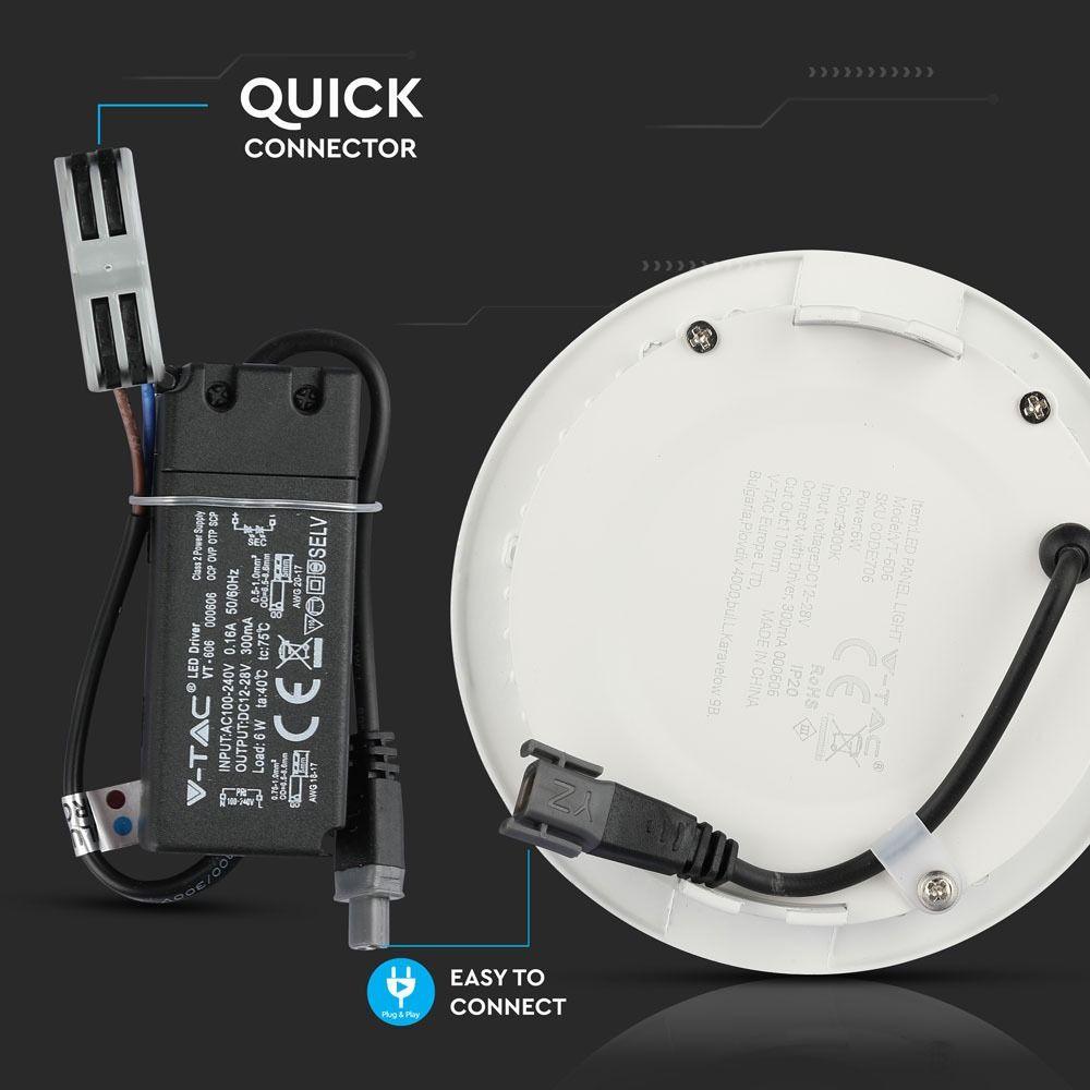 6W Panel LED, Chip SAMSUNG, Barwa:3000K, Okrągły, VTAC, SKU 706