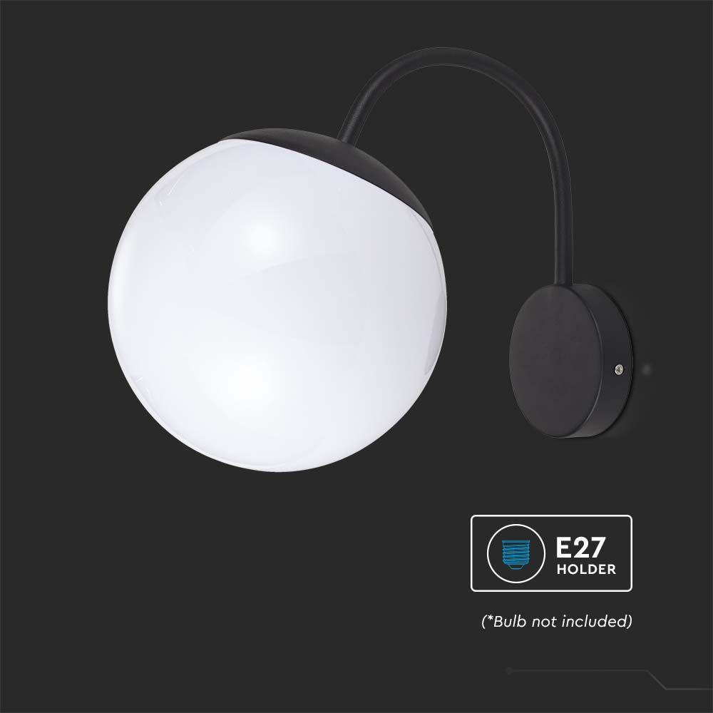 Lampa Ścienna LED, Trzonek: E27, Kula, Kolor: Czarna      , VTAC, SKU 11823