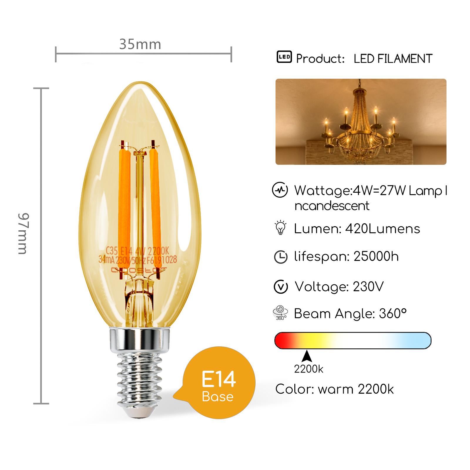 LED Filament Bulb (Amber) C35 E14 4W