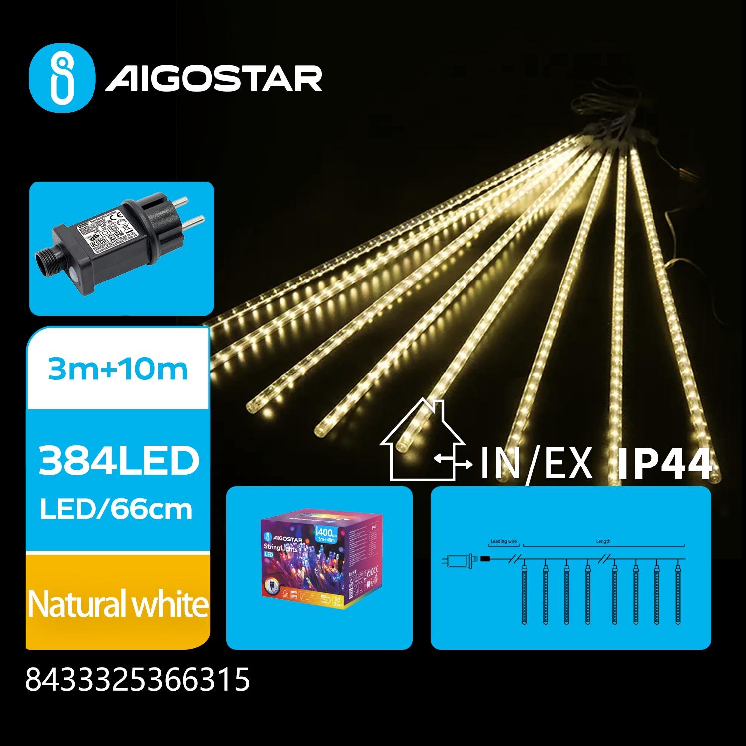 Low Voltage Meteor Shower String Lights 30cm-Warm White-3M+10M-384LED-16strings-transparent wire-Time+IP44