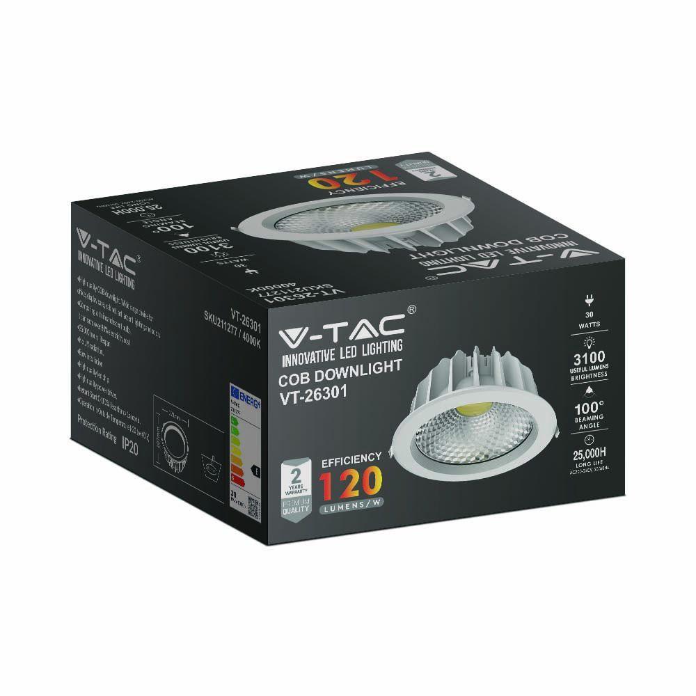 30W Oprawa wpuszczana reflektor LED, Barwa:4000K, HIGH LUMEN, VTAC, SKU 211277