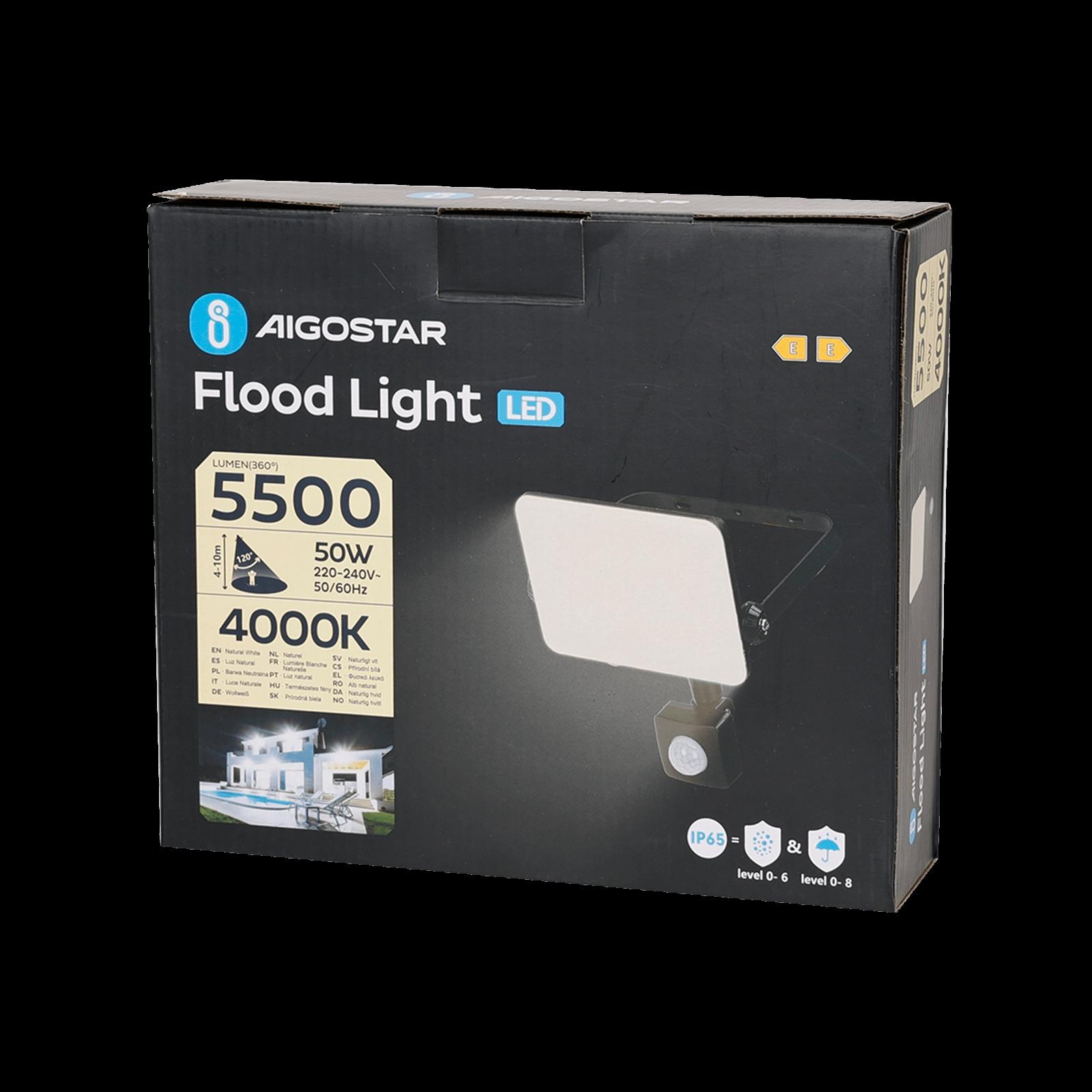 LED Motion Sensor Frosted Cover Floodlight with Black Housing, 50W, 4000K