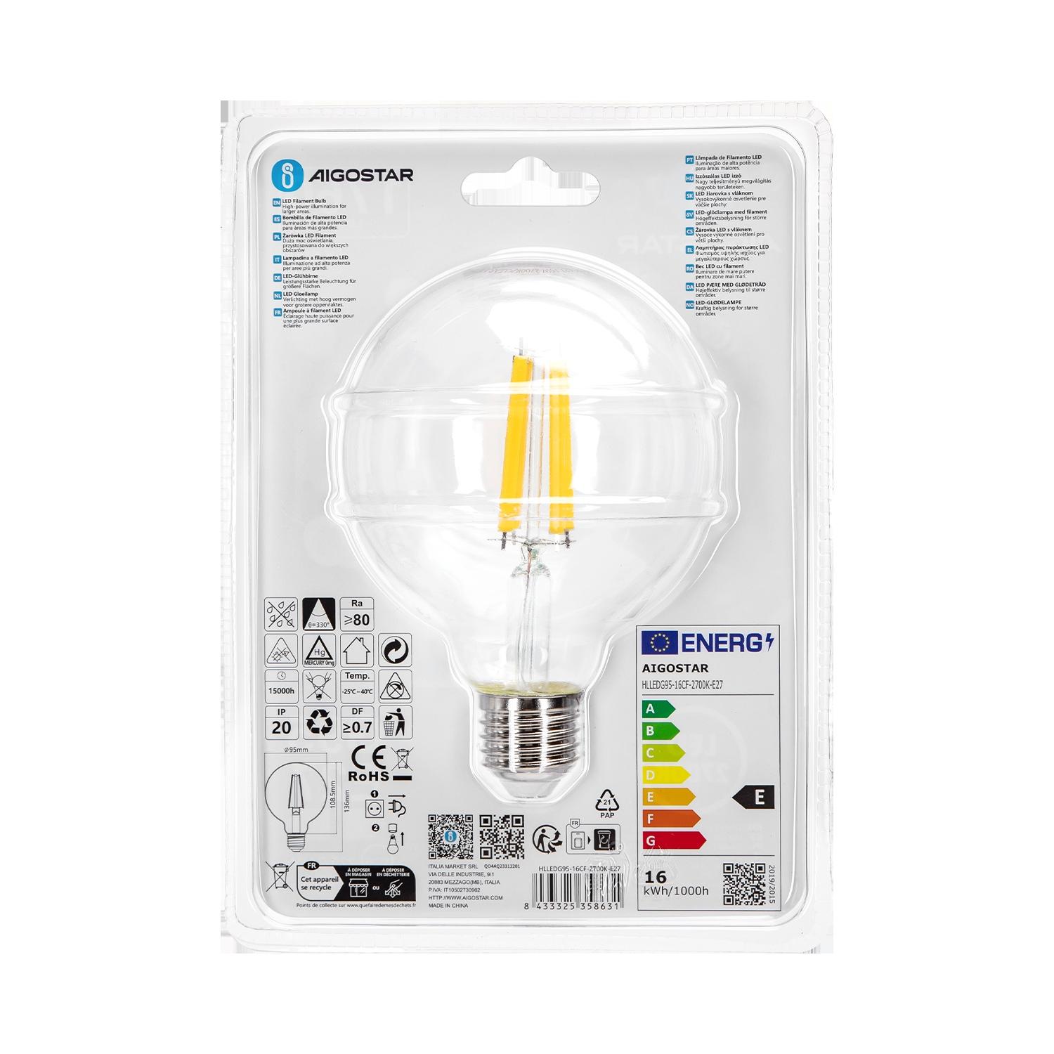 Żarówka LED Filament (Przezroczysta) G95 E27 16W