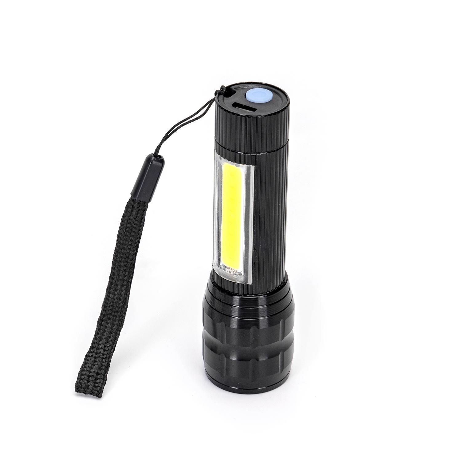 Torch with side light adjustable focus rechargeable