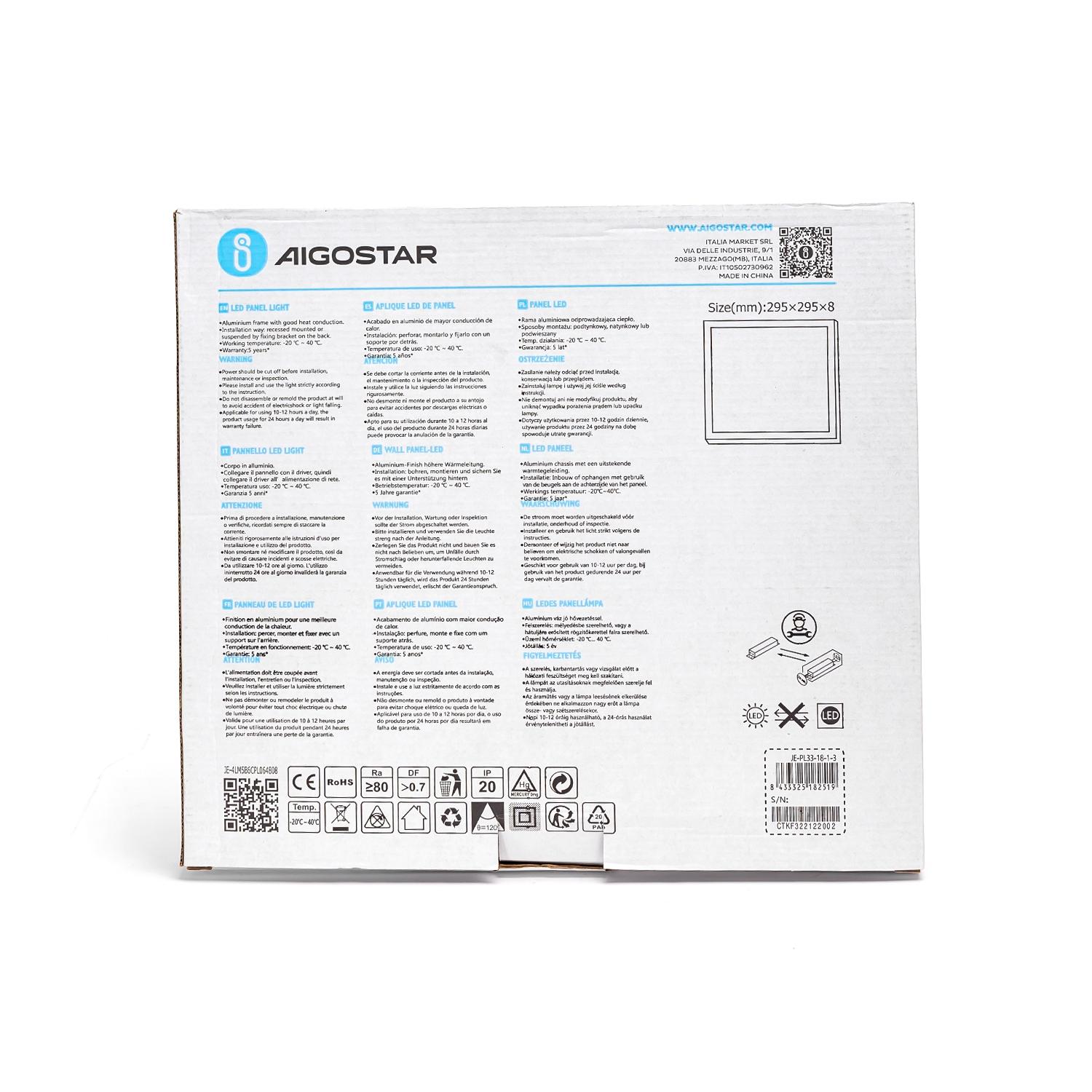 Panel oświetlenia bocznego LED 12W (12W,4000K,L295*W295 mm)