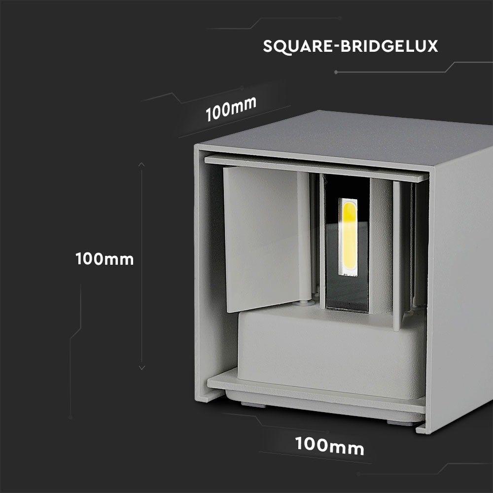 12W Kinkiet kwadratowy LED, CHIP BRIDGELUX, Barwa:3000K, Szary, VTAC, SKU 8531