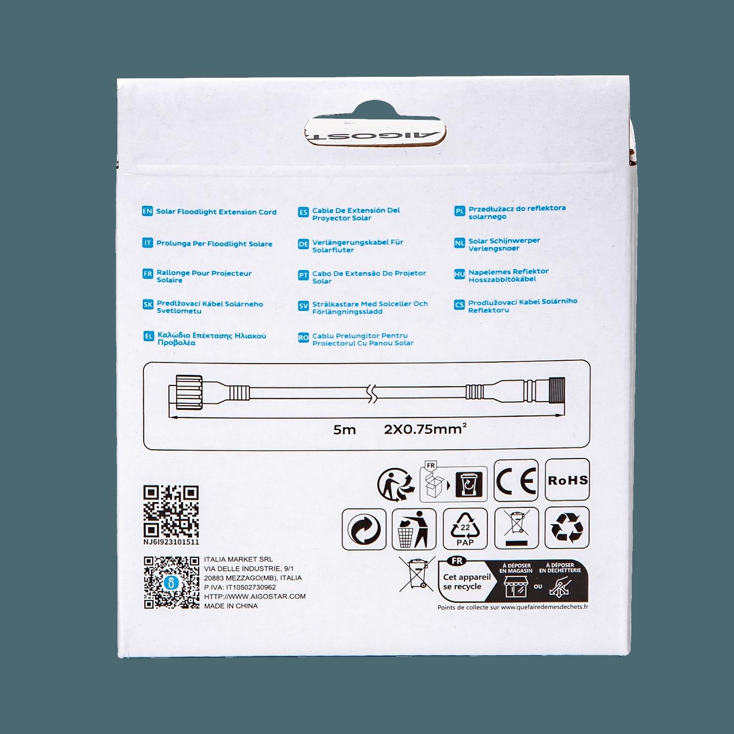 Solar floodlight extension cord