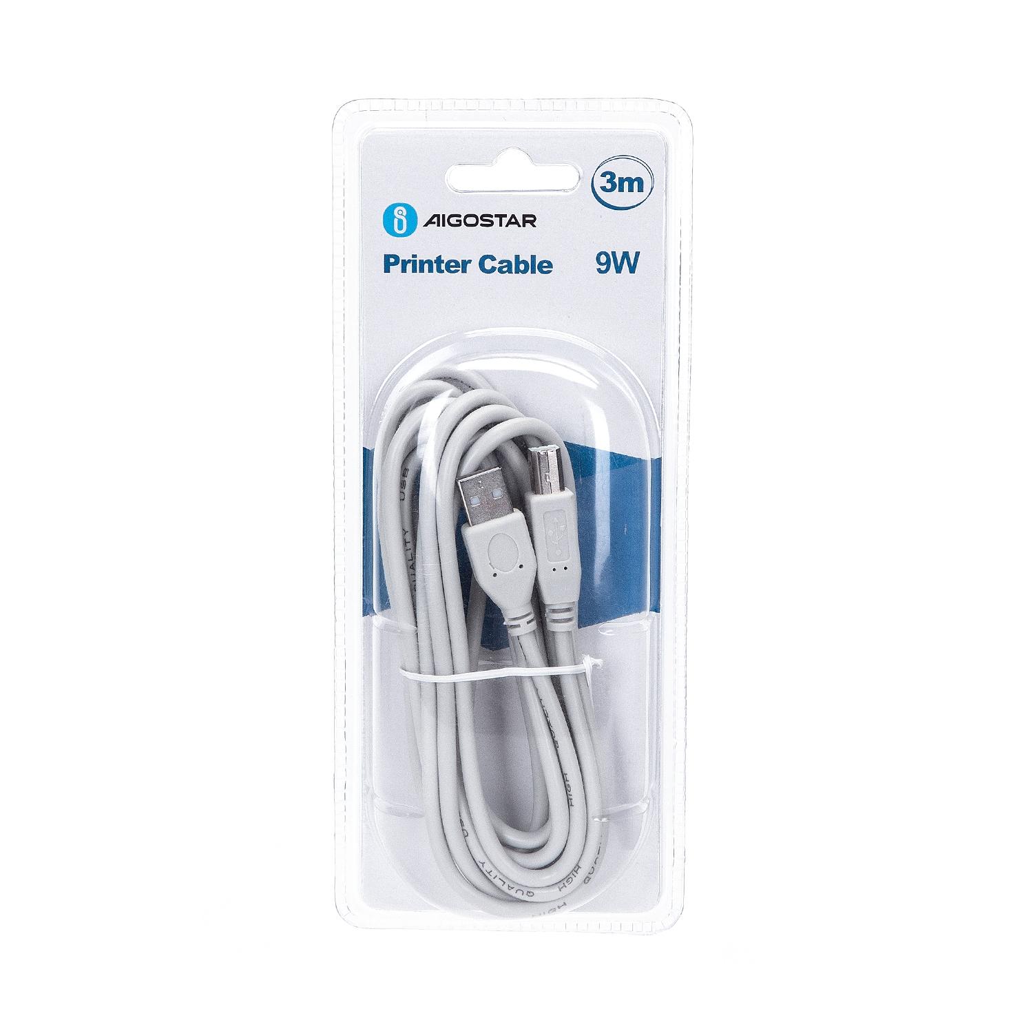 Kabel do drukarki USB 2.0 AM-BM 3 m szary