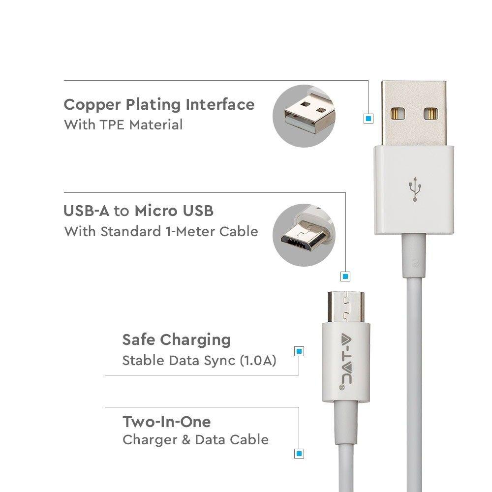 VT-5321 1M MICRO USB CABLE-WHITE(SILVER SERIES)