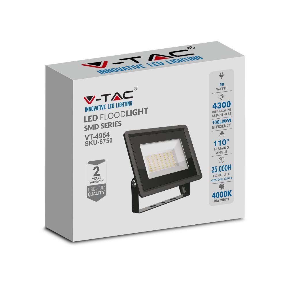 50W Naświetlacz LED, Seria: F-Class, Barwa:4000K, Obudowa: Czarna, VTAC, SKU 6750