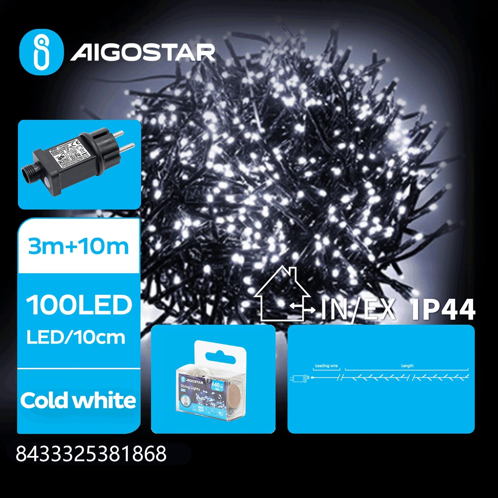 Low voltage firecracker string lights, cold white, 10m