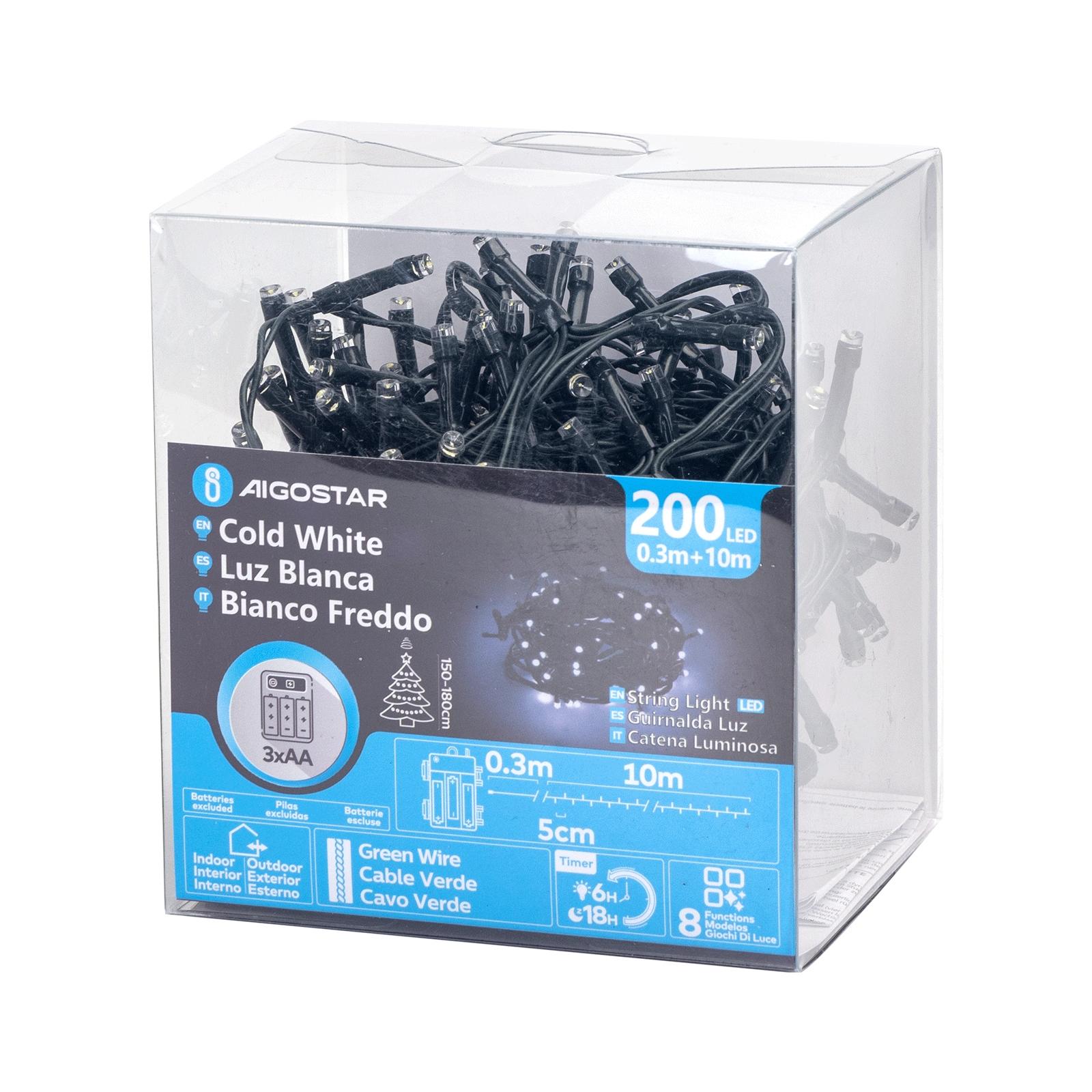 3AA battery flat string lights, cold white, 10m