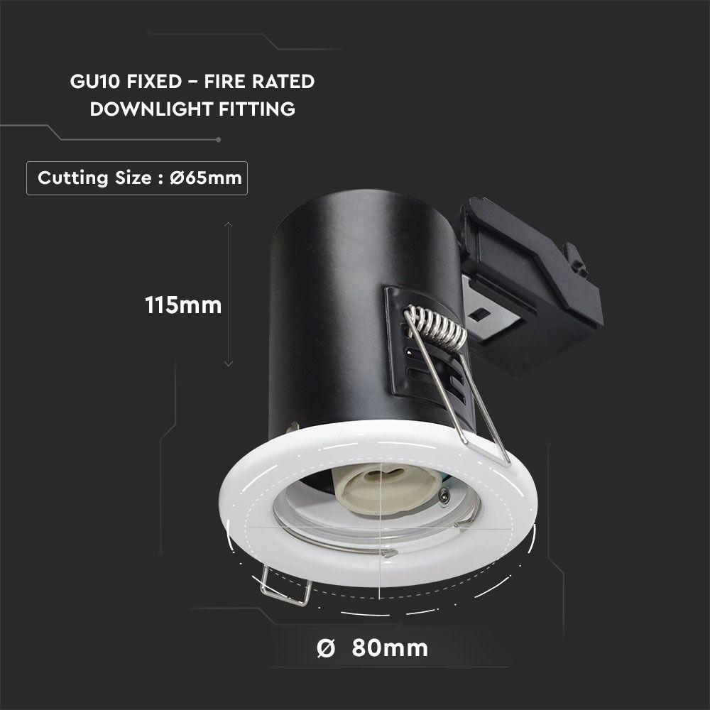 VT-701 GU10 FIXED FIRE RATED DOWNLIGHT FITTING IP20-WHITE