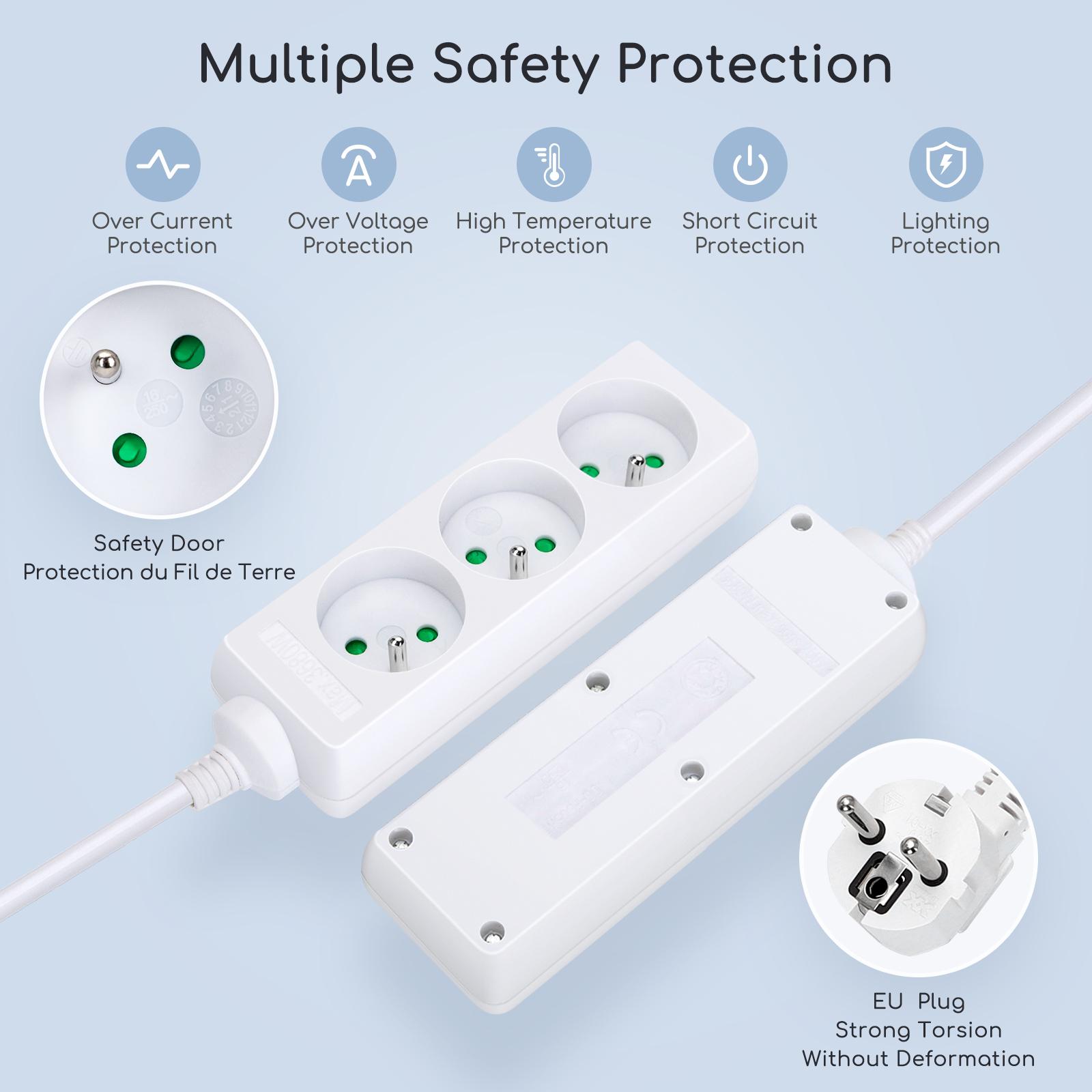 Power strips 3-way 3m H05VV-F 3G1.0m㎡ White