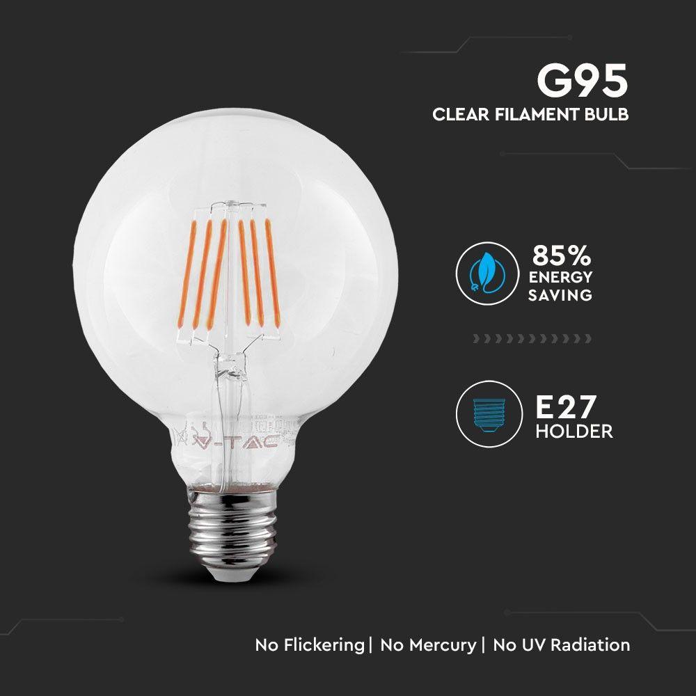 VT-286 6W G95 LED FILAMENT BULB SAMSUNG CHIP 2700K E27