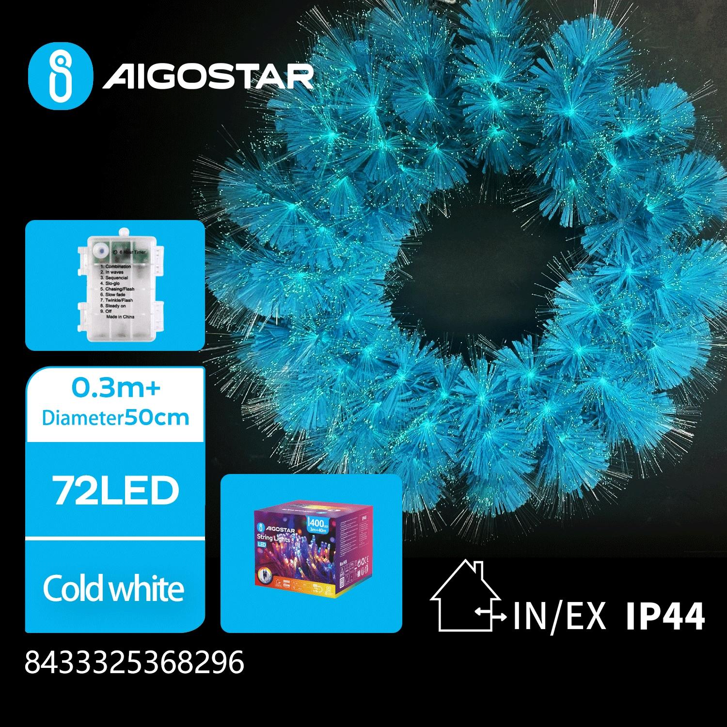 Christmas decorations-3AA Battery case luminous fiber optic flower ring-Diameter 50CM-Water blue-8blink+time-IP44