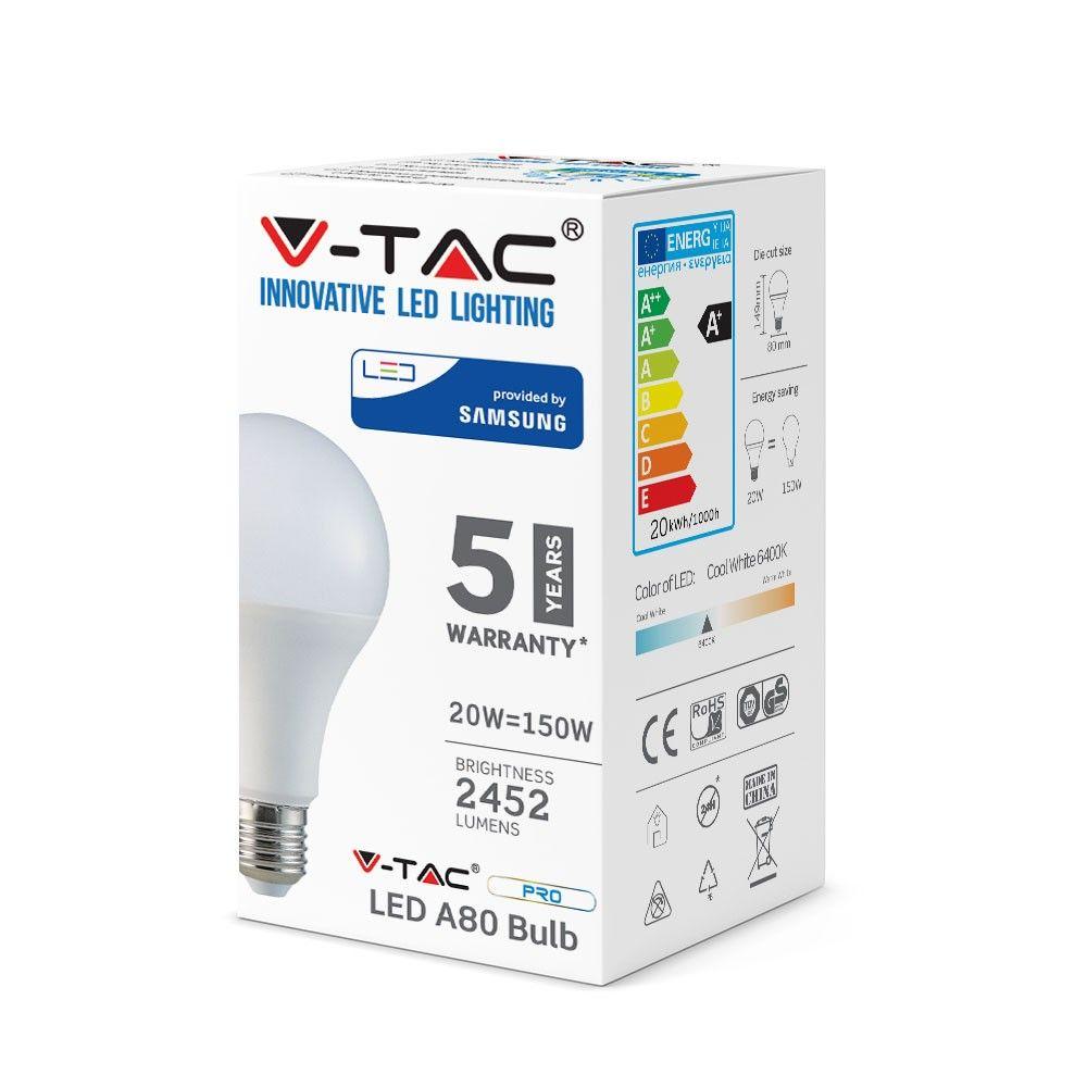 VT-233 20W A80 LED PLASTIC BULB SAMSUNG CHIP 3000K E27