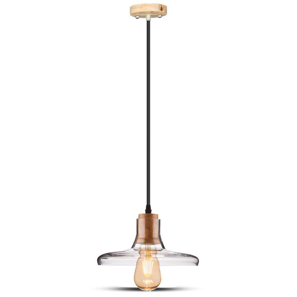 VT-7240 TRANSPARENT GLASS+WOOD PENDANT LIGHT WITH CANOPY-E27