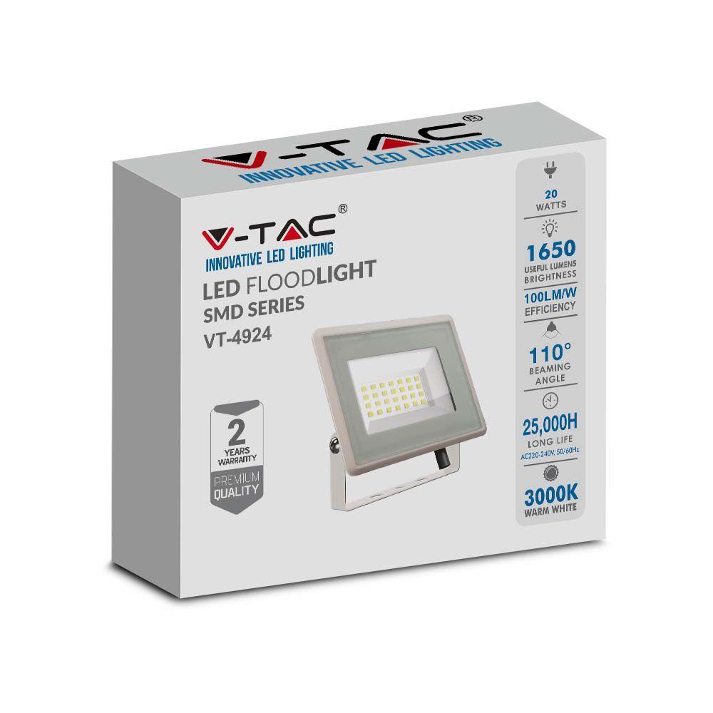 20W Naświetlacz LED, Seria: F-Class, Barwa:4000K, Obudowa: Biała, VTAC, SKU 6741