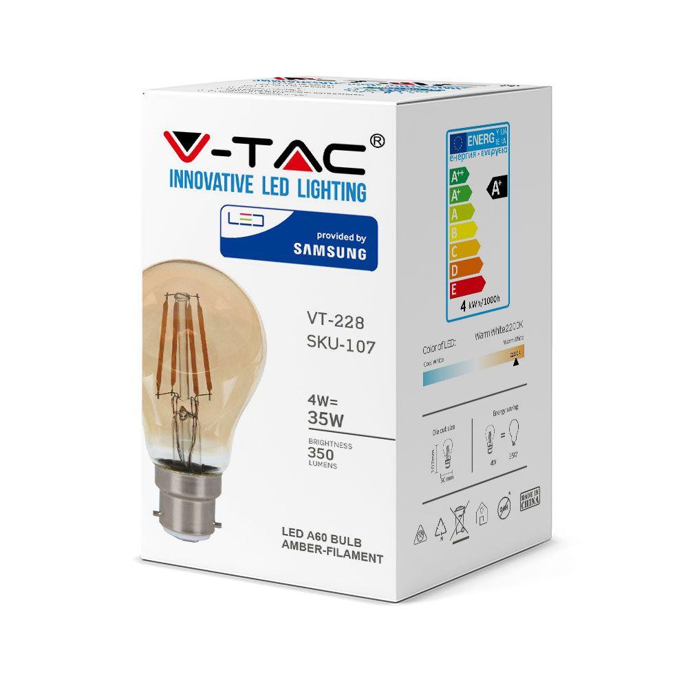 VT-228 4W A60 FILAMENT BULB-AMBER GLASS SAMSUNG CHIP 2200K B22