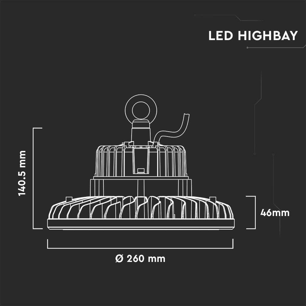 100W HIGHBAY LED, Zasilacz Samsung, Chip SAMSUNG, Barwa:5000K, Skuteczność: 120lm/W, Sterowanie 1-10, VTAC, SKU 20064