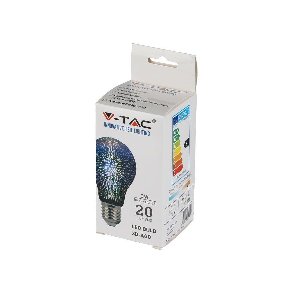 3W A60 Żarówka LED Filament 3D, Barwa:3000K, Trzonek:E27, VTAC, SKU 2704