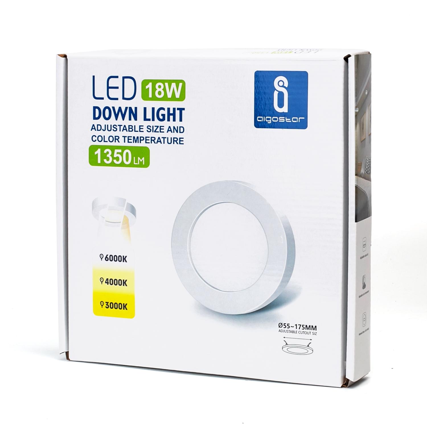 E6 LED Round Downlight 18W Adjustable Size and Color Temperature