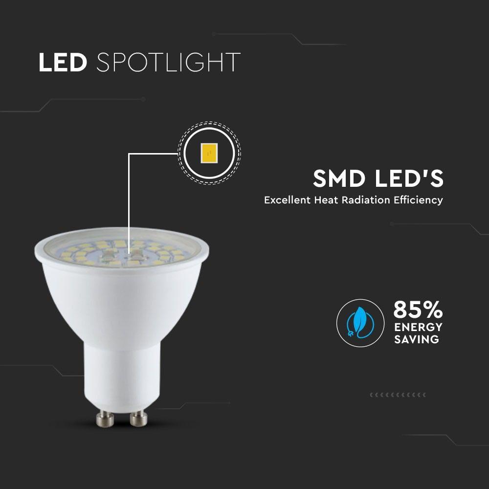 5W GU10 Żarówka LED, Klosz Transparentny, Barwa:6400K, Skuteczność: 160lm/W, Trzonek: GU10, VTAC, SKU 2839