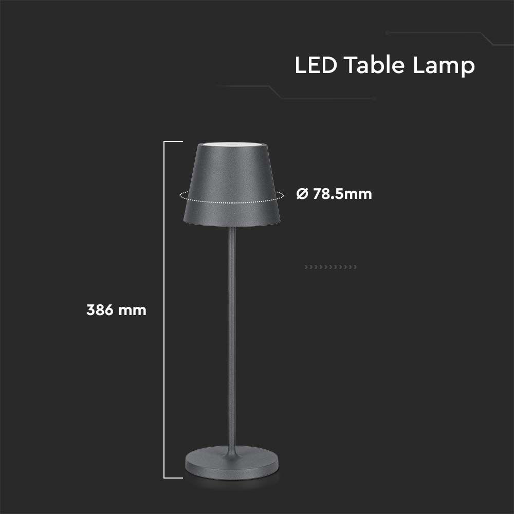 VT-7522 LED 2W TABLE LAMP 4400mA BATTERY 3000K IP54 GREY BODY