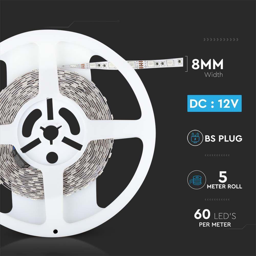 Zestaw Taśma LED z zasilaczem, Barwa:6000K, IP20, Rolka:5m, VTAC, SKU 212546