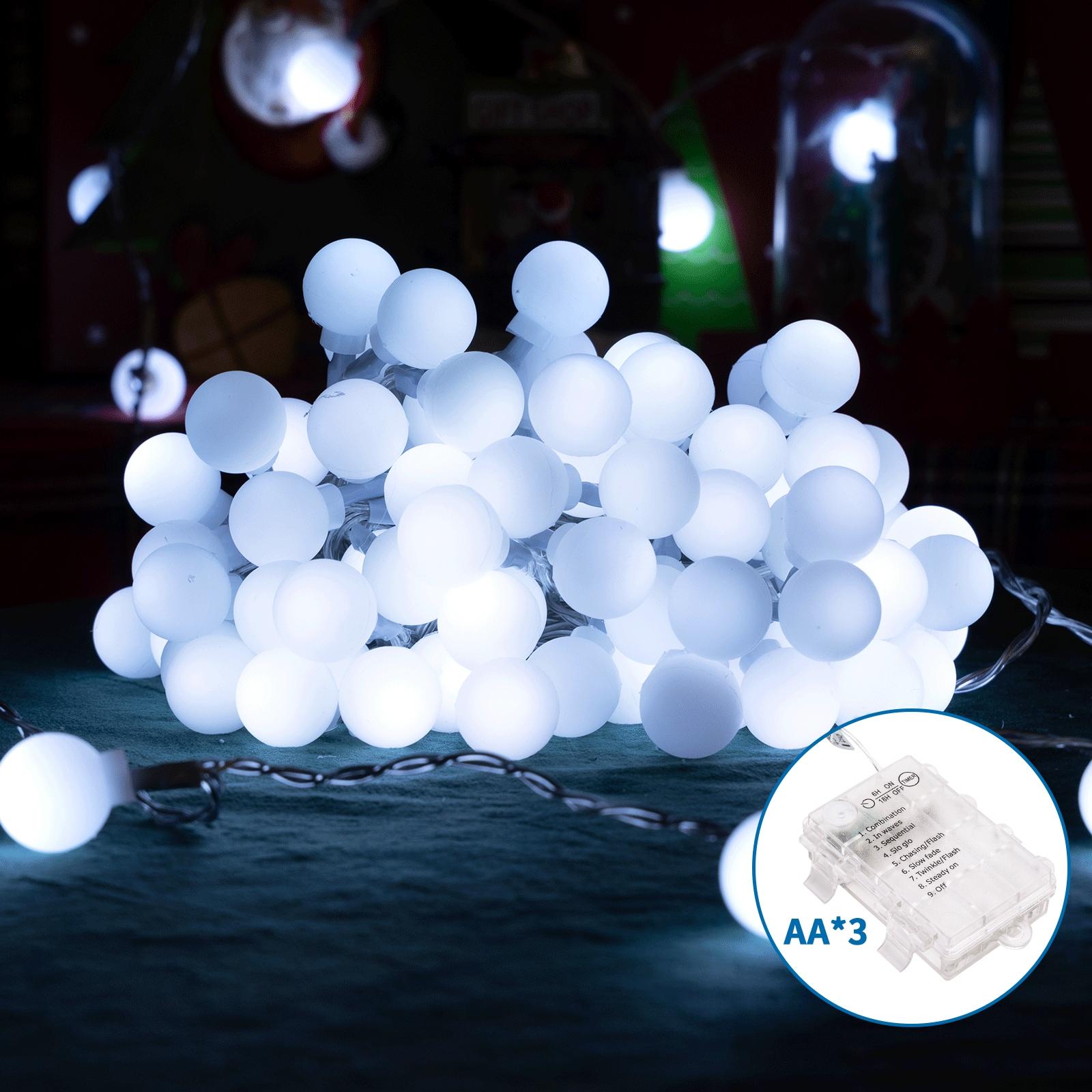 3AA battery milk bulb string lights, cold white, 5m