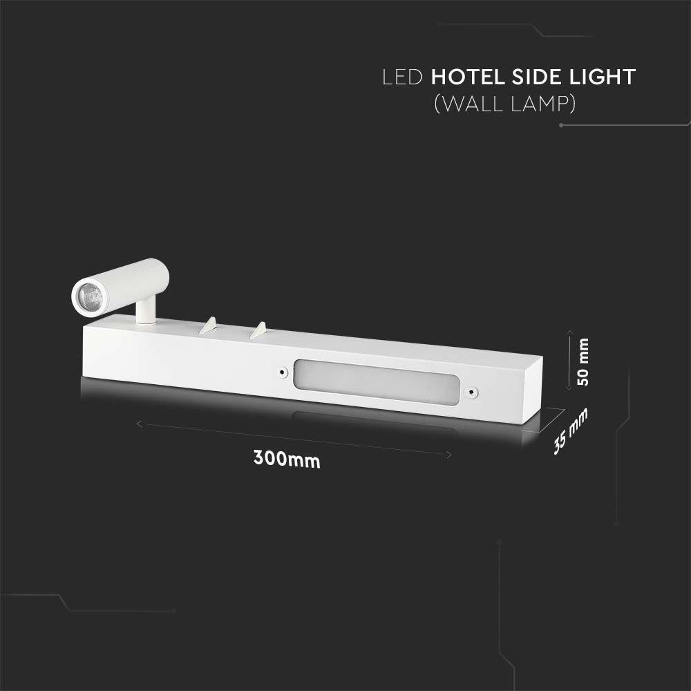 3W+6W Hotelowa lampa ścienna LED, Barwa: 3000K, Kolor: Biały      , VTAC, SKU 211488