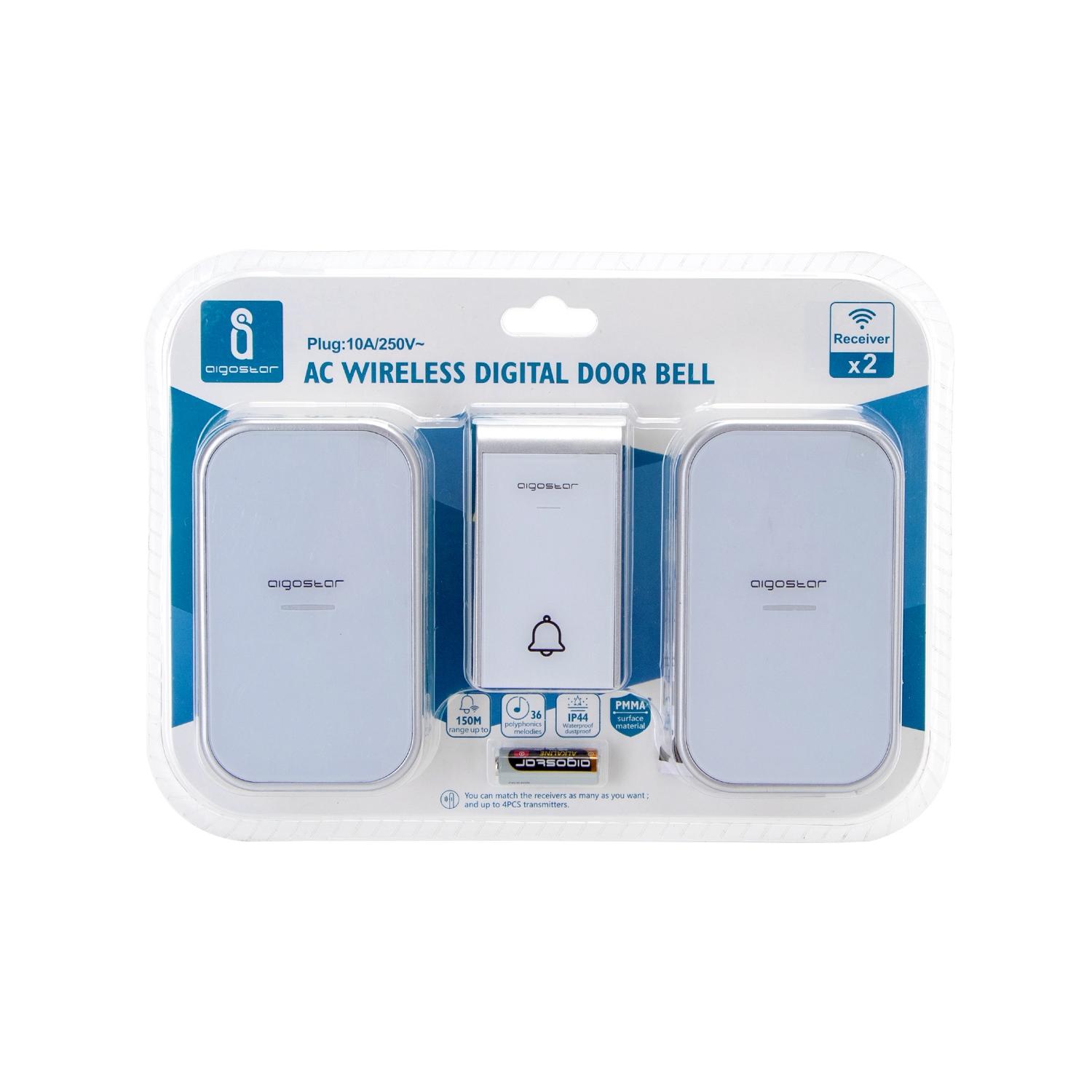 AC Wireless Digital Door Bell (one to two) White & Silvery